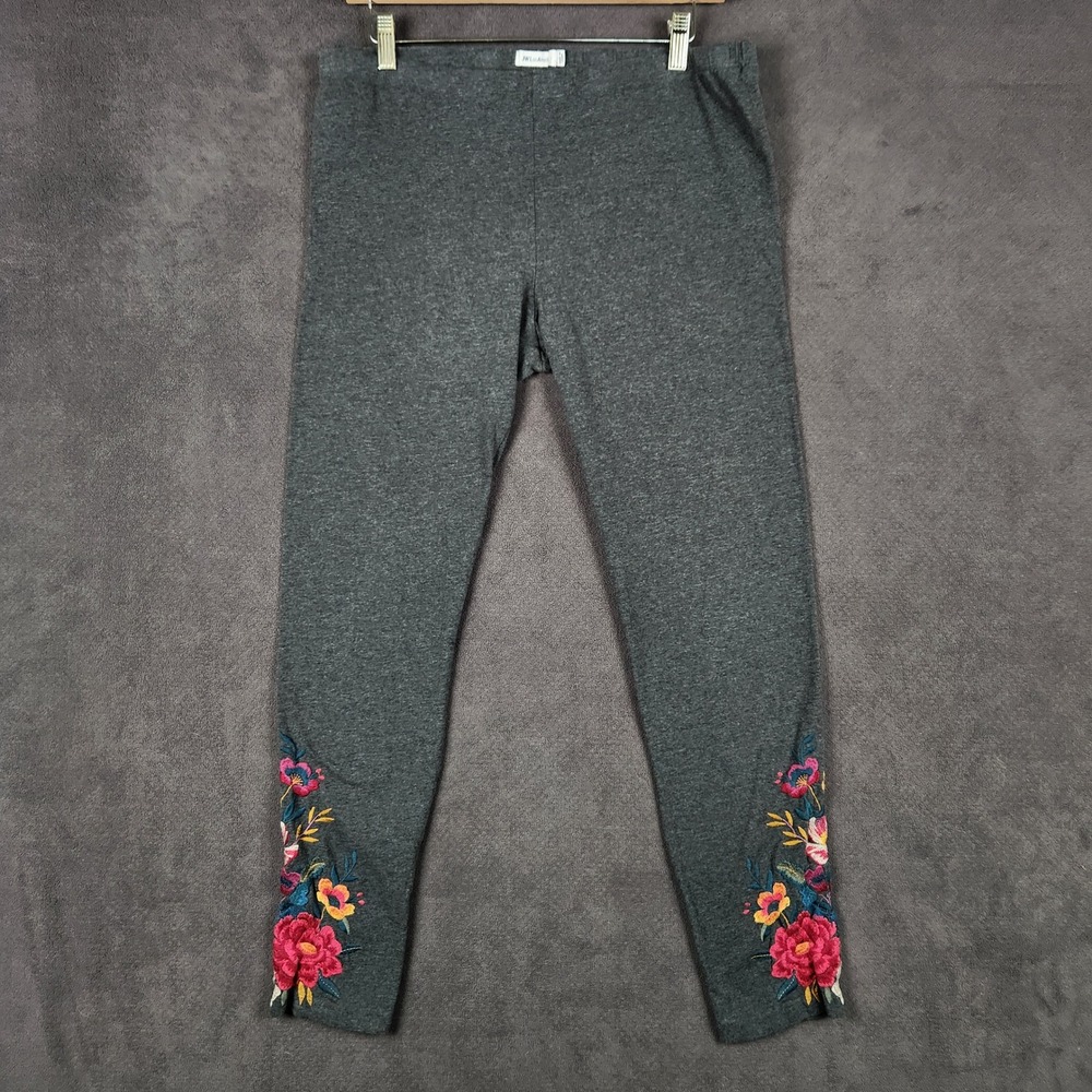 Johnny Was JW Los Angeles Leggings Womens Large Gray Floral Embroidered Ankle